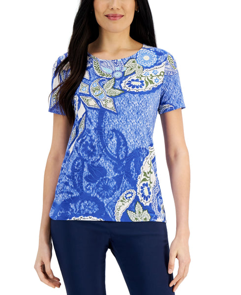 JM Collection Womens Printed Jacquard Top